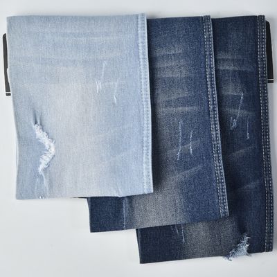 Biru Hitam 10,1oz Polyester Katun Spandex Denim Kain tahan mengecil